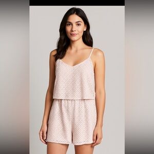 Accidentally in Love Blush Lace Romper with Adjustable Straps Large